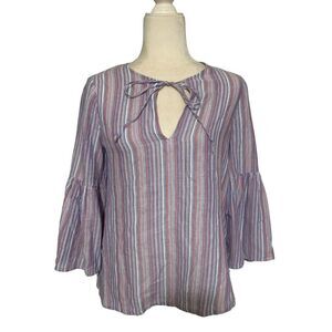 BCBG maxazria Womens Purple Pink White striped Long Sleeve Cotton Top Xs